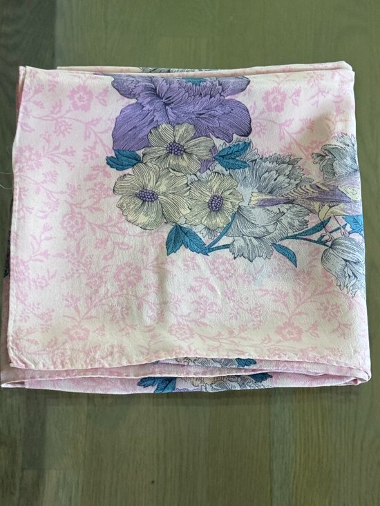 Accessories - Vintage Japanese Silk Floral Scarf – Soft Pink & Purple, Great Condition
